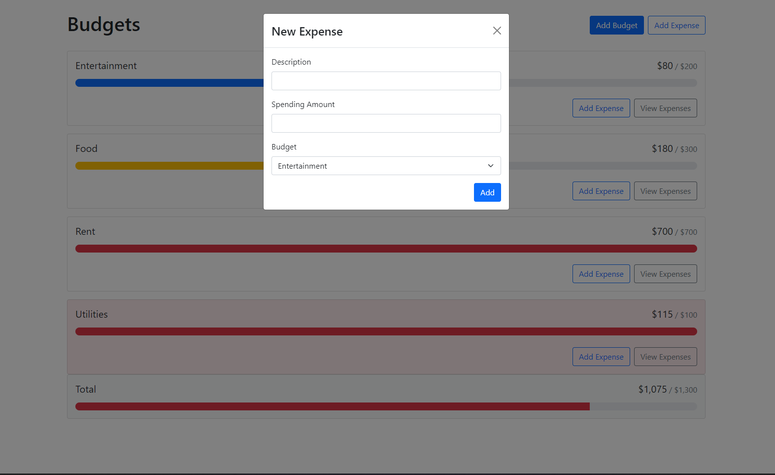 Budget App Modal